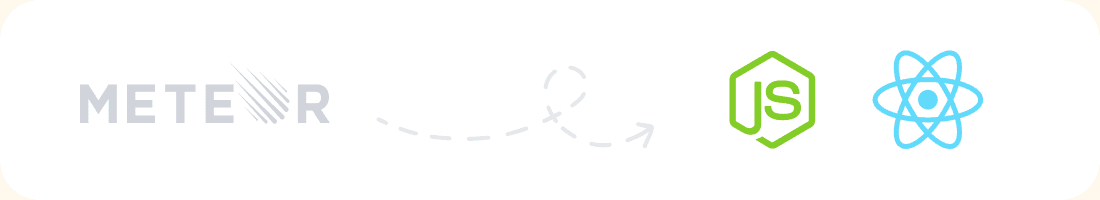 Meteor giving way to the Node.js and React logos