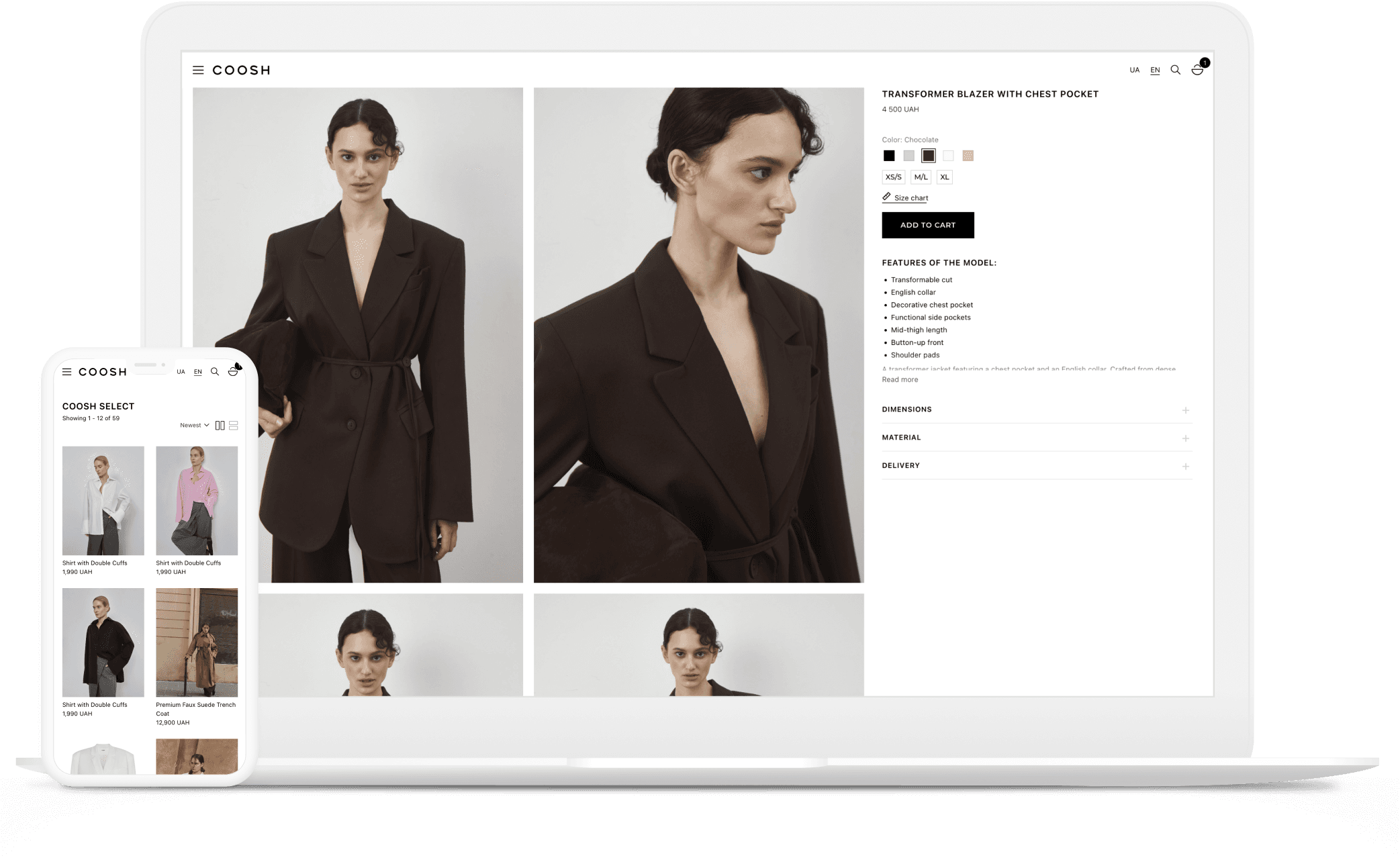 Screenshot of the Coosh e-commerce storefront after performance re-engineering