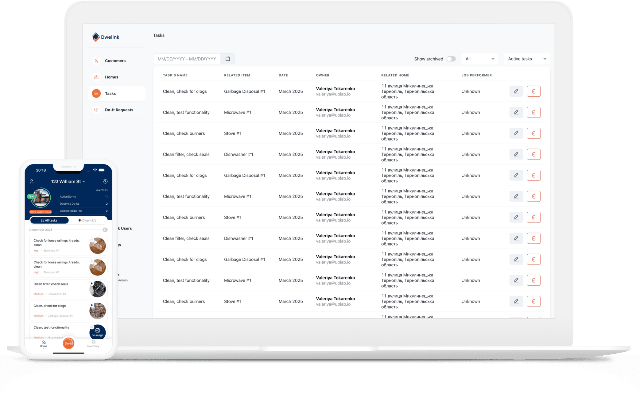 Screenshot of the Dwelink home maintenance mobile app