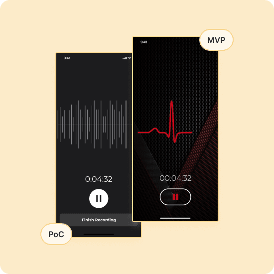 The recording screen of the proof of concept beside the refined MVP version of the same screen