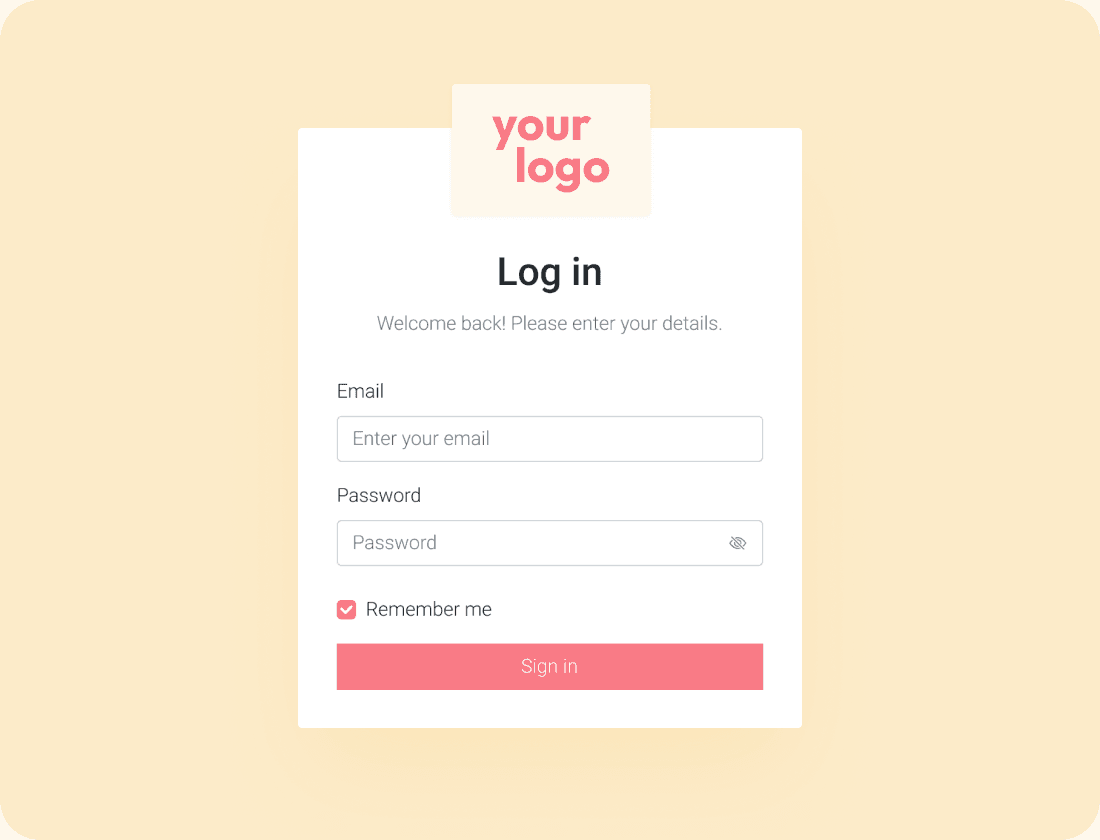 The white-label log-in screen with a placeholder “your logo” block where each travel company puts its own brand mark